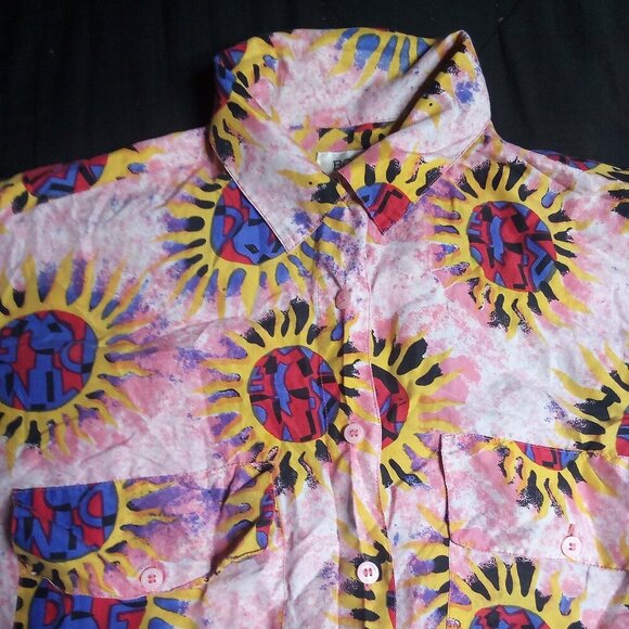 Vintage Bogari Sun Pattern Silk Button Shirt - Picture 1 of 6